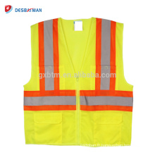 Custom Neon Yellow High Visibility Reflective Safety Vest with Pockets and Zipper Breathable Mesh Heavy Duty Workwear